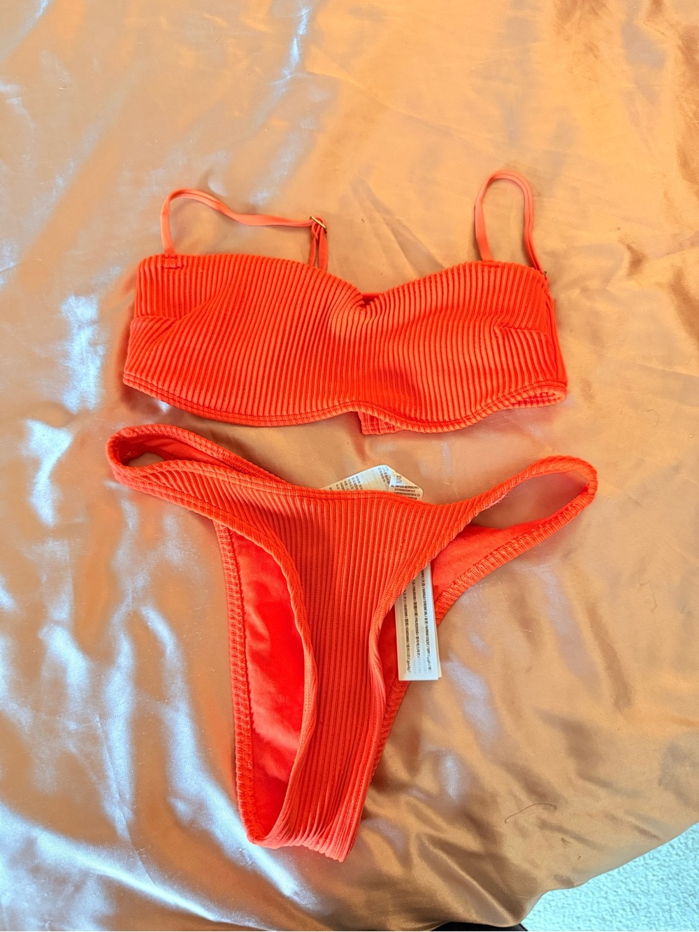 Women's Ribbed Orange Bikini Set - Brand: